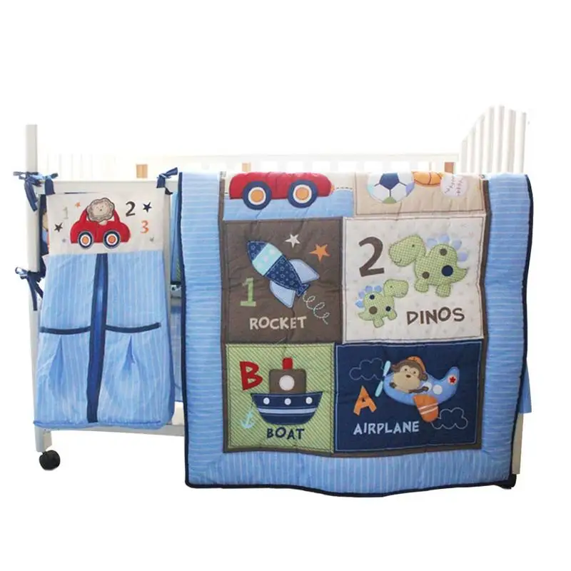 

4PCS Baby Bedding Set Baby Safari Elephant Pattern Crib Kit Including Pillowcase Duvet Cover Cot Flat Sheet