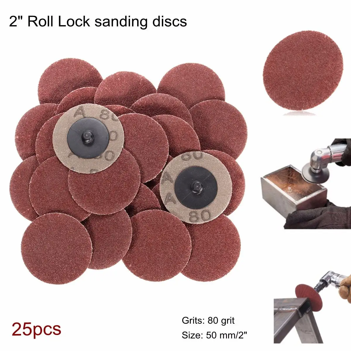 

25pcs 2 Inch 80 Grit Roll Lock Sanding Discs R-Type Abrasive Sanding Pads