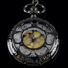 IBEINA Бронзовый черный цветок гармония Полный Охотник кварцевый гравированный брелок ретро кулон карманные часы цепь подарок пожарный тема