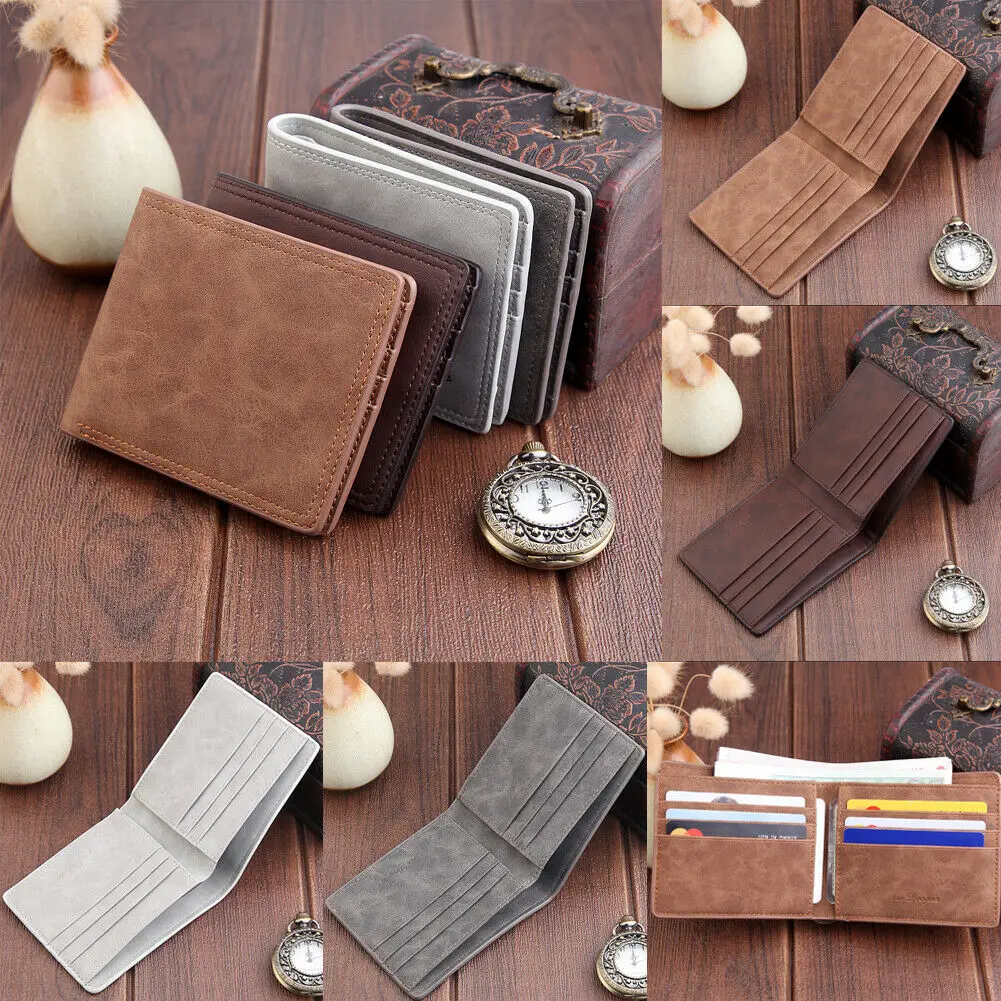 

2019 New Men's Leather Bifold ID Card Holder Purse Wallet Slim Clutch Short