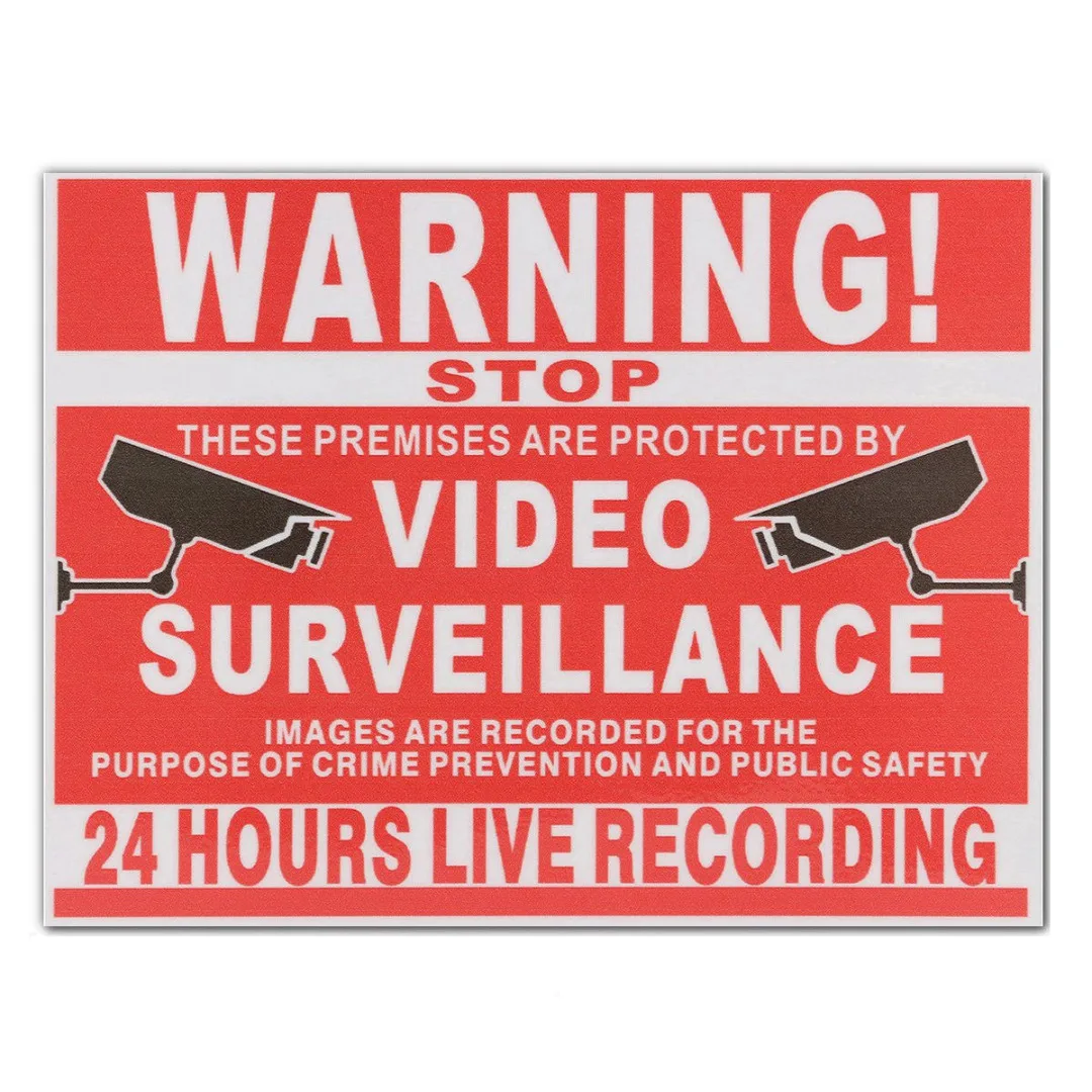 1PC Vinyl Warning Sign 24 Hour Video Surveillance Camera Record Safety Sticker Great for indoor and outdoor