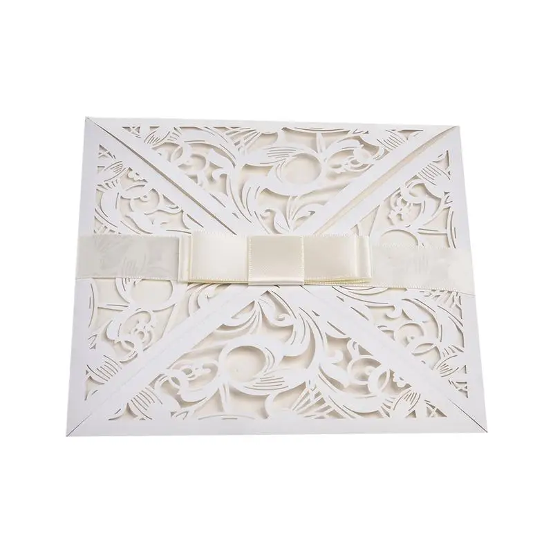  10PCS European Style White Laser Cut Luxury Flora Wedding Invitations Card Elegant Lace Favor Envel - 32953569476