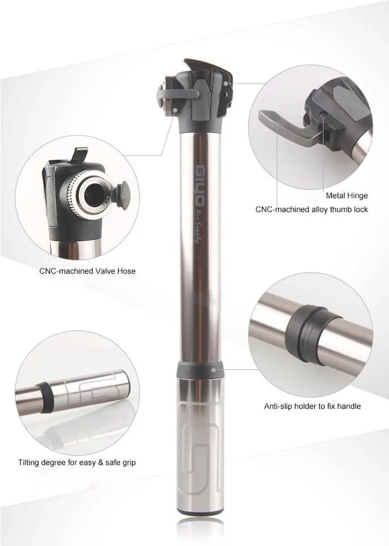 Мини велосипедный насос GIYO 120PSI CNC алюминиевый сплав портативный воздушный Presta