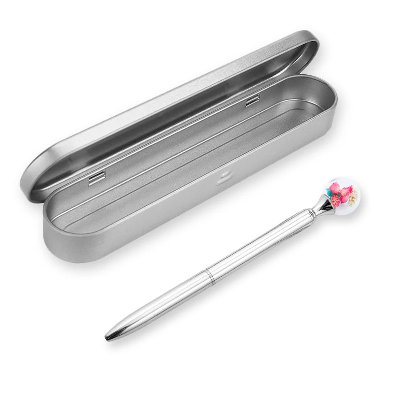 

Creative Metal Ball Pen Dry Flower Ballpoint Pens With Gift Box Fashion Advertising Wedding Gifts Pen Student Office Supplies