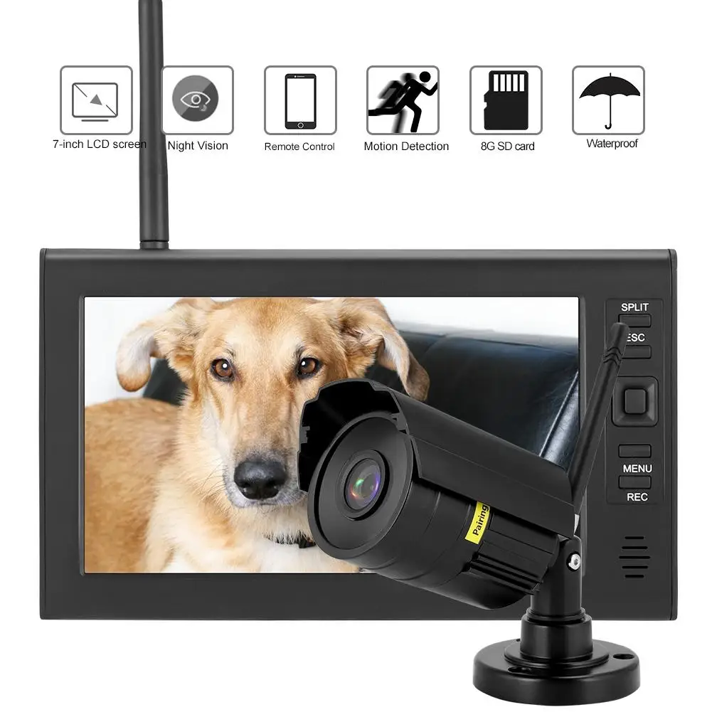 7 Inch LCD Wireless WIFI 4CH Security Monitor System Display+IR Cameras+TF Card