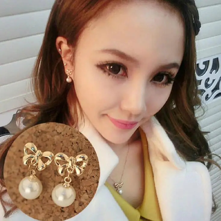 Fashion Simulated Pearl Stud Earring Bow Pearl Earrings Accessories