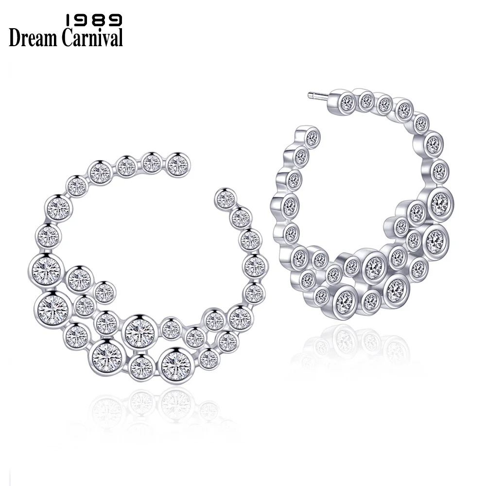 

DreamCarnival 1989 Wheel Shape Design AAA Cubic Zirconia Office Lady Accessories Factory Price Silver 925 Earrings Stud SE11702
