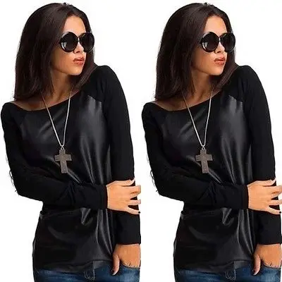 Пальто новое женское сексуальное глубокое круглое декольте свитер с длинными рукавами одежда женские топы кожаная повседневная футболка для бейсбола блузка рубашки верхняя одежда