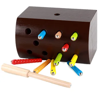 

Baby Wooden Magnetic Toy Catching Worms Colorful Insects Catching Insects Exploring Skills Education Early Learning Toy