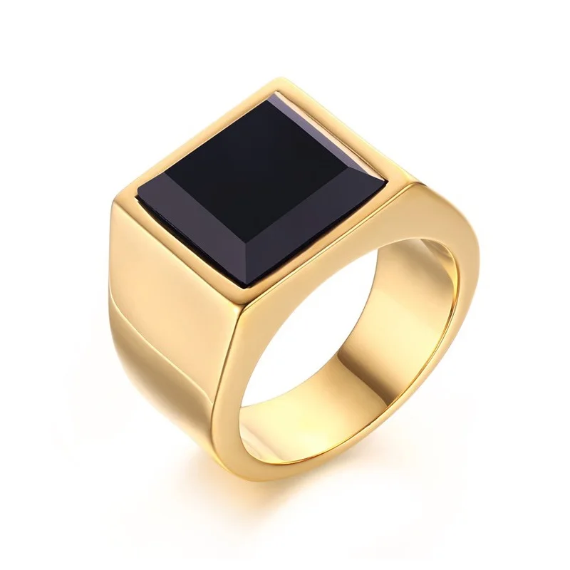 Black Stone Wedding Bands Rings for Men Jewelry Punk Gold-color Engagement Ring Large | Украшения и аксессуары