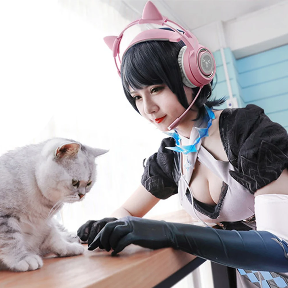 

USB Plug Gift Earmuff Cute Lightweight Cat Ear Realistic Stereo Virtual Channel Gaming Headset Full Directional Noise Canceling