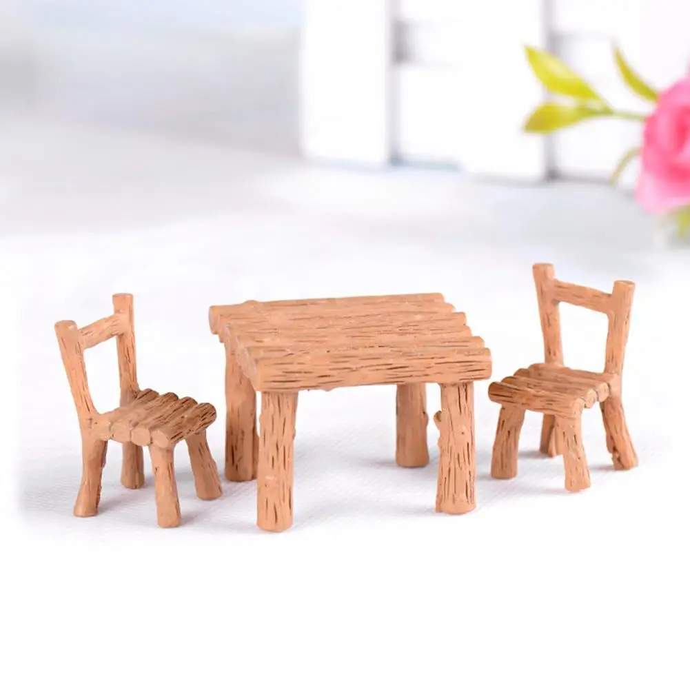 

3Pcs/Set Resin Table Chairs Miniatures Doll Accessories Micro Landscape Decor Yard & Garden Decor