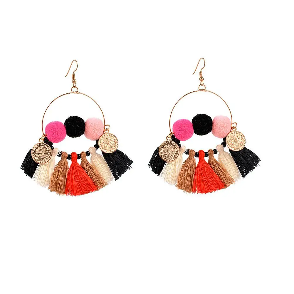 XY Fancy Women National Style Pompon Earrings Elegant Exquisite Fan-shaped Tassel Dangle Earring | Украшения и аксессуары