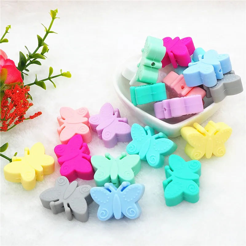 

Chenkai 50pcs BPA Free Silicone Butterfly Teether Beads DIY Baby Shower Teething Montessori Sensory Toy Animal Beads Accessories