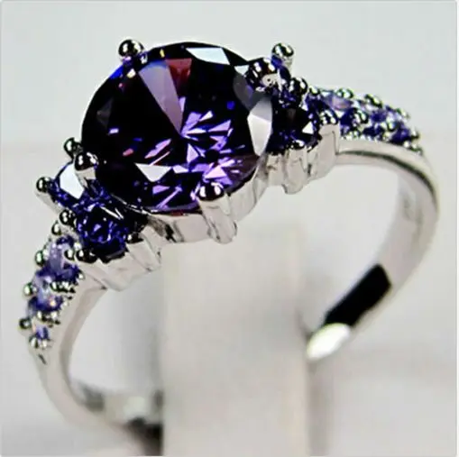 

Size Gold Stunning White Ring Wedding Gift 6-10 Gem Junxin Band Round Purple Cut European beauty black gold Gift zircon ring