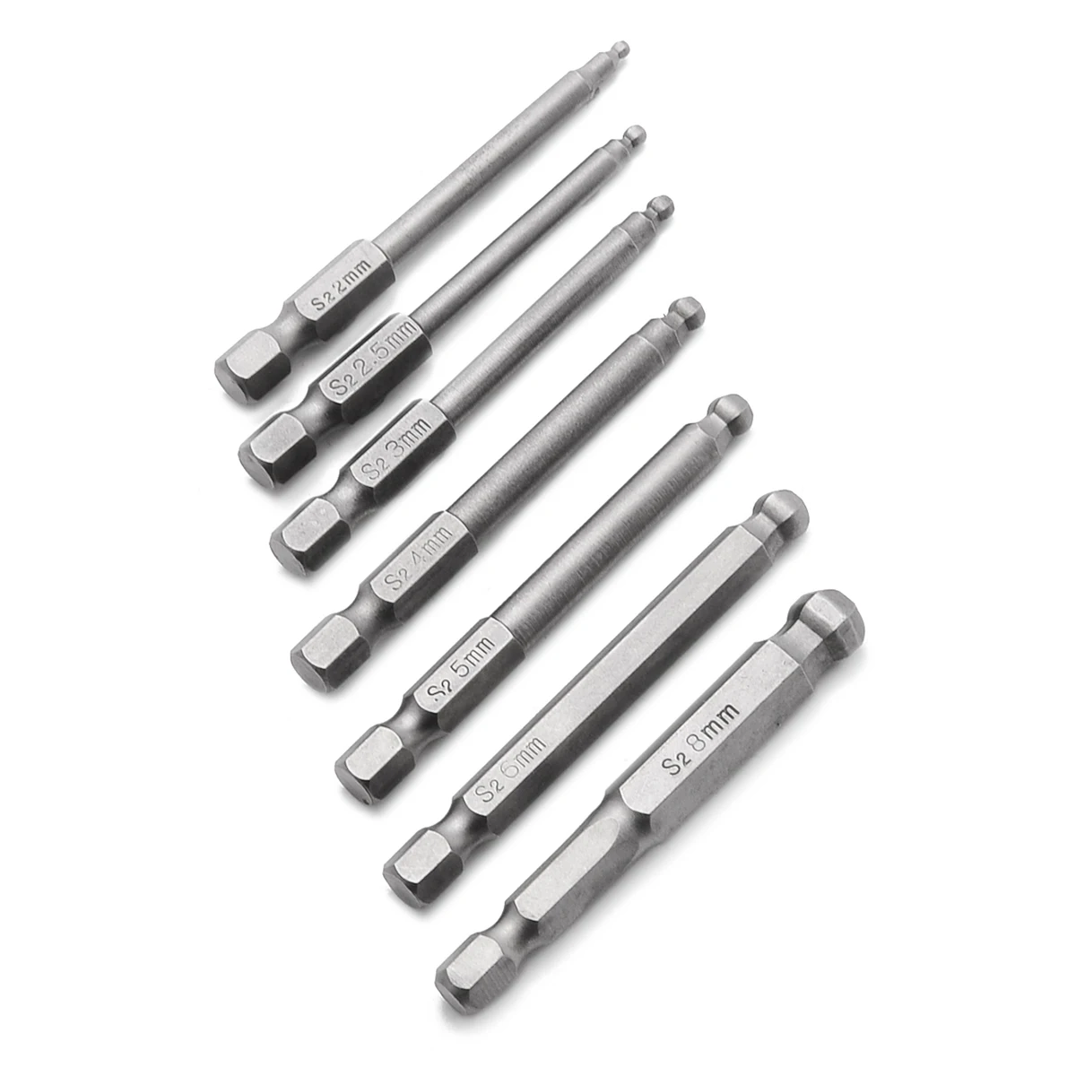 

7 Pcs 2.5'' 65mm High Quality Steel Magnetic Ball End Hexagon Head Hex Screwdriver Bits Drill Tool