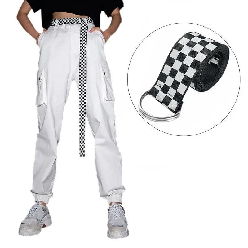 Prom-note Women Checkerboard Belts Cummerbunds Canvas Waist Belts Casual Checkered Waistband,Casual Men Women Checkerboard Canvas D Ring Belt 135cm Plaid Waist Strap 