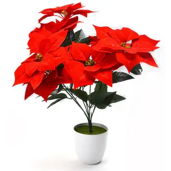 

Real Touch Flannel Artificial Christmas Flowers Red Poinsettia Bushes Bouquets Xmas Tree Ornaments Centerpiece for Christmas
