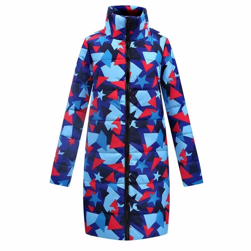 

2018 Raccoon Fur Collar Print Parka Women New Autumn Winter Basic Jackets Coat Fashion Warm Female Outerwear Free Shipping PJ247