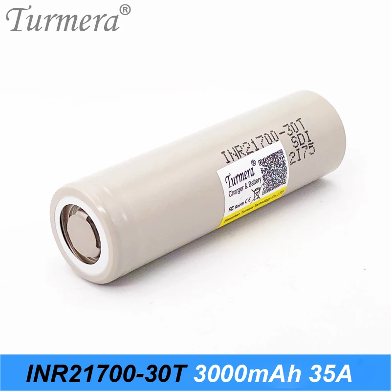 Аккумулятор Turmera для samsung 21700 30t 4000mah 35a, аккумулятор для электрической сигареты и отвертки, аккумулятор для велосипеда, 21700 шт. в упаковке