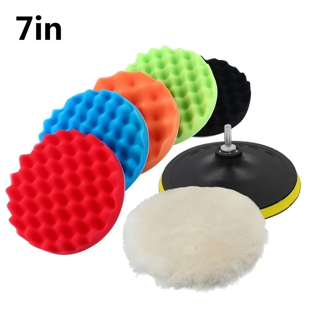 

7 Pcs 4 Inch 5 Inch 6 Inch 7 Inch Sponge Polishing Waxing Buffing Pads Kit Set Compound Auto Car Polisher M14 Drill Adapter Kit