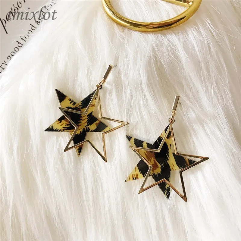 

Star Leopard Resin Drop Earrings 2019 Fashion Jewelry Statement Acrylic Hanging Earrings for Women