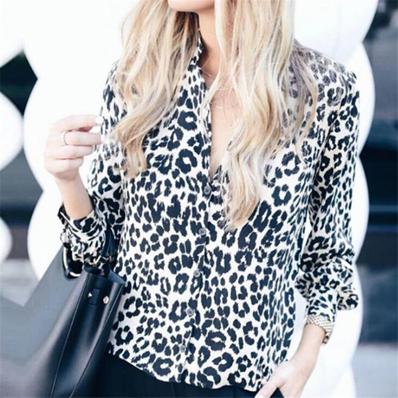 Сексуальная рубашка с леопардовым принтом, женские рубашки с длинным рукавом, женские рубашки и блузки, Повседневная рубашка с отложным воротником, леопардовые Блузы
