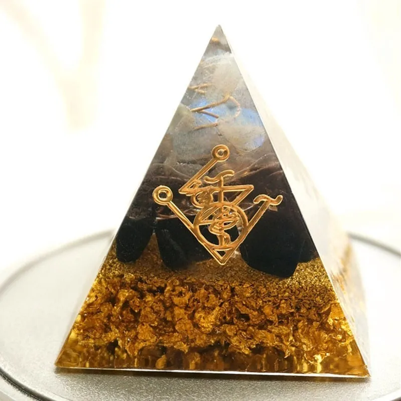 Orgonite Pyramid Muladhara Chakra Obsidian Natural Crystal Repel Evil Spirits Pyramid Decoration Process Resin Gift