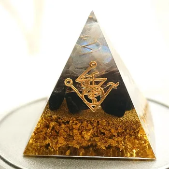 Orgonite pyramid muladhara chakra obsidian natural crystal repel evil spirits pyramid decoration process resin gift
