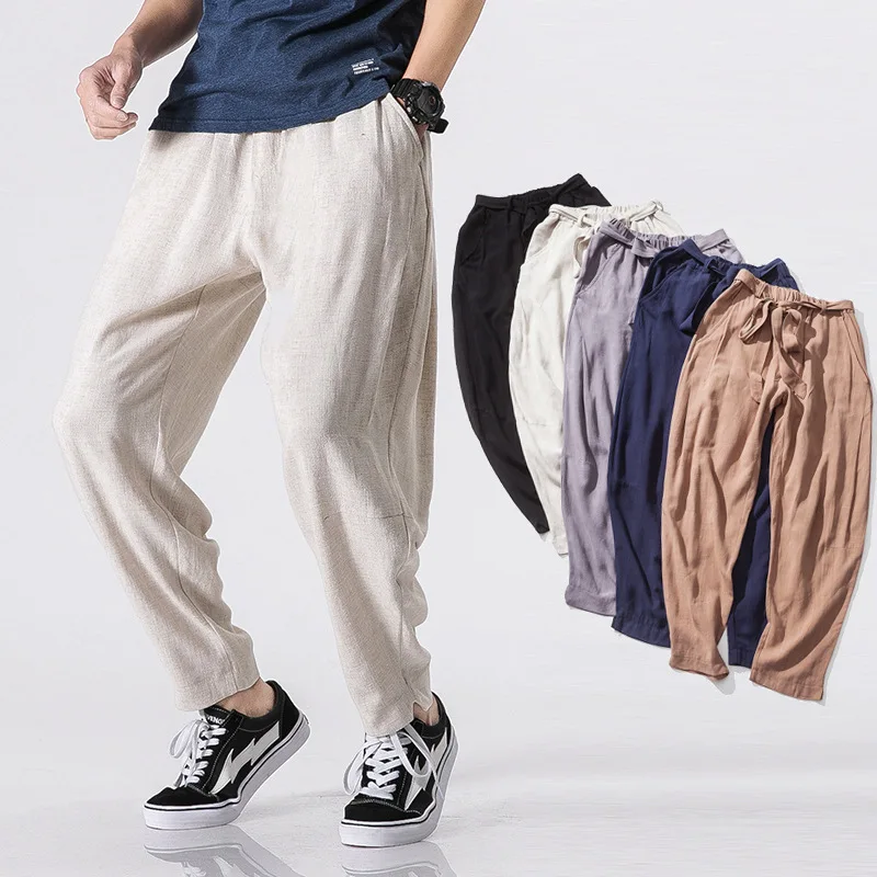 ICPANS Linen Pants Men Joggers Summer Loose Men's Wide Legs Pants ...