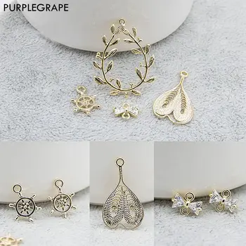 

Copper Bag 18K Real Gold Diy Earrings Jewelry Accessories Bracelet Necklace Handmade Material Rudder Pendant Bow 2pcs