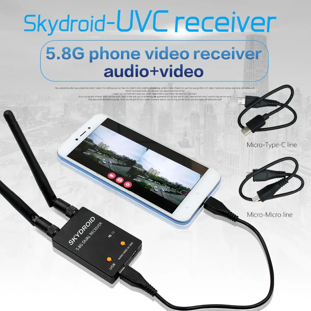 

RCtown SKYDROID UVC Dual Antenna Control Receiver OTG 5.8G 150CH Full Channel FPV Receiver W/Audio For Android Smartphone