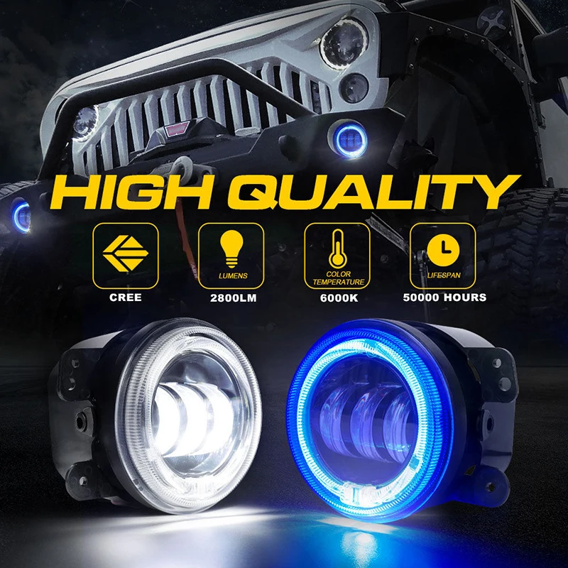 

30W Projector LED Fog Light With Lens Halo Angel Eyes Rings Blue Fog Lamp for Jeep Wrangler Grand Cherokee /Dodge Magnum Charg
