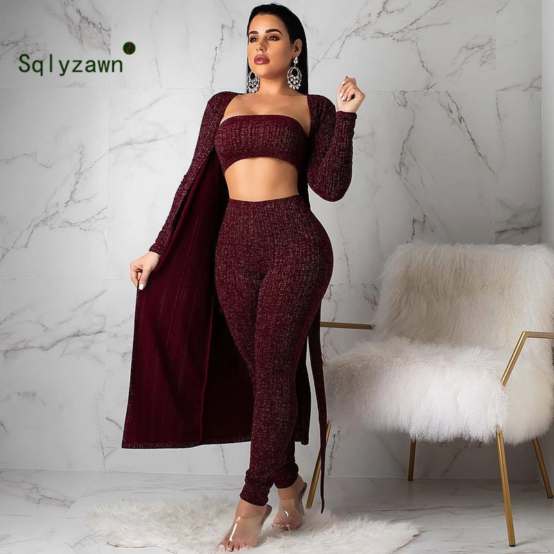 3 piece set includes cardigan crop top and pants