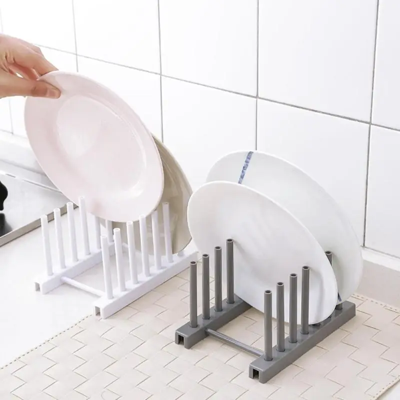 

White Plastic Dish Lid Holder Storage Racks Kitchen Supplies Storage Rack Drain Holder Storage Organizers