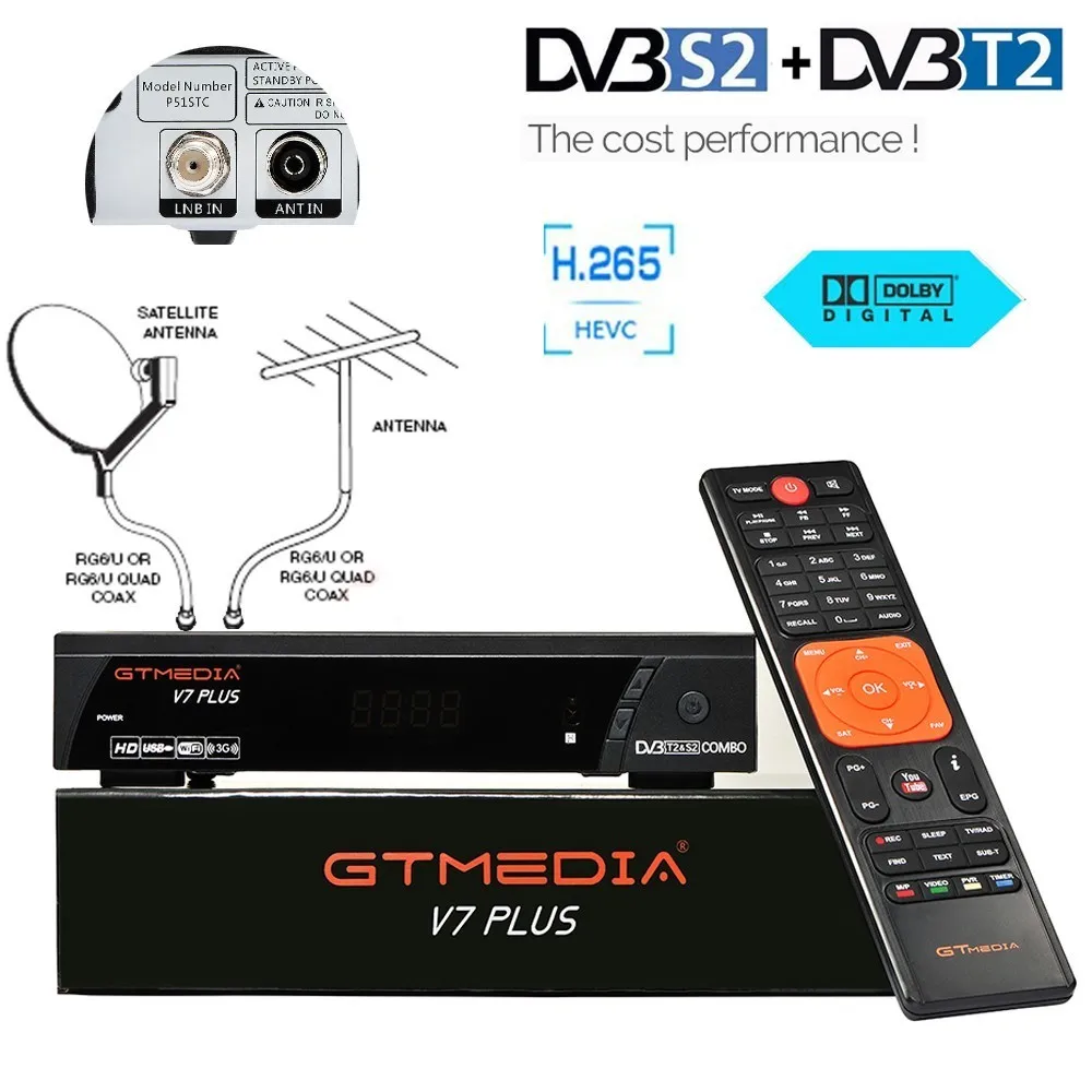 

FTA HD V7 Plus Digital TV Box DVB T2 Tuner dvb-t2 dvb-s2 Combo H.265 Receptor Satellite Receiver BissVu Youtube USB Wifi IPTV