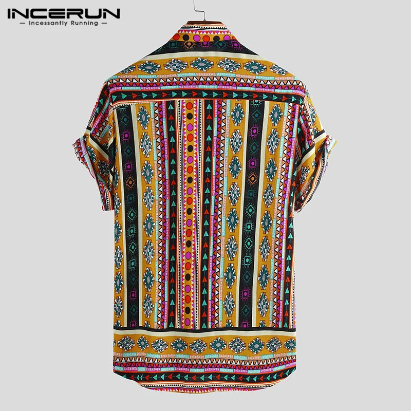 Beste INCERUN Etnische Stijl Print Mannen Casual Shirt Revers Hals Streetwear Korte Mouw Tops 2019 Losse Tropische Hawaiiaanse Shirt Mannen S 5XL