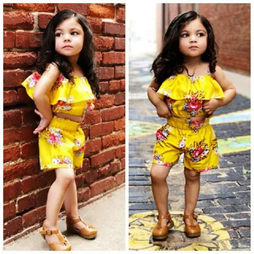 Toddler Kids Baby Girls Summer Floral Clothes T-shirt+Pants/Shorts 2Pcs Set