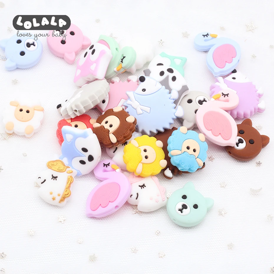 

5pc Silicone Teething Rodent Mini Bear Sheep Food Grade Silicone Beads DIY Nursing Accessories Swan Dog Beads Baby Teether Gifts