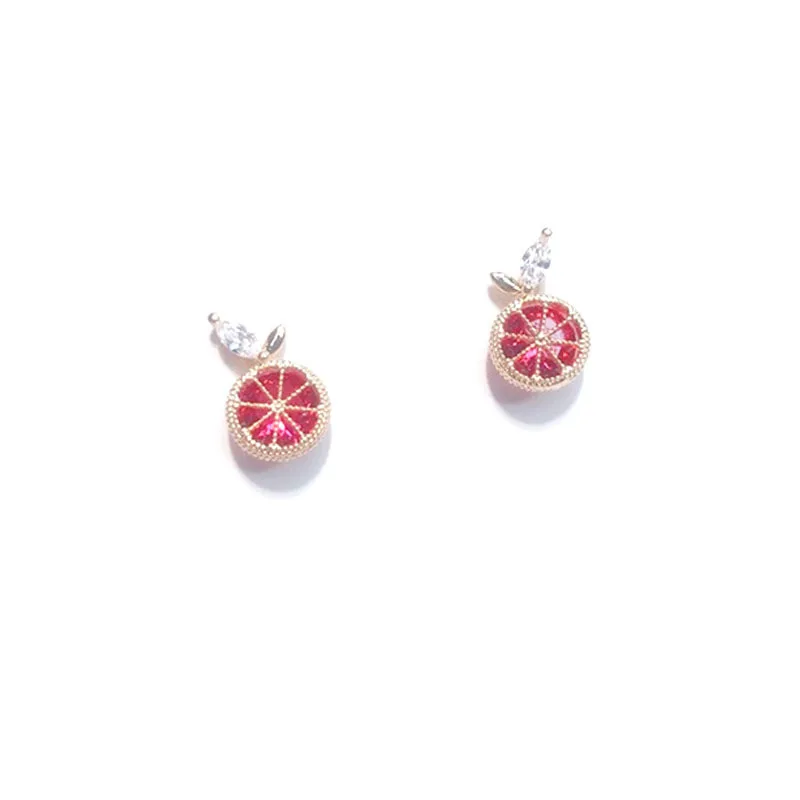 

Small Fresh Summer Orange Lemon Earrings Gold Color Red Zircon Stud Earrings For Women Crystal Wedding Jewelry Fruit Earrings