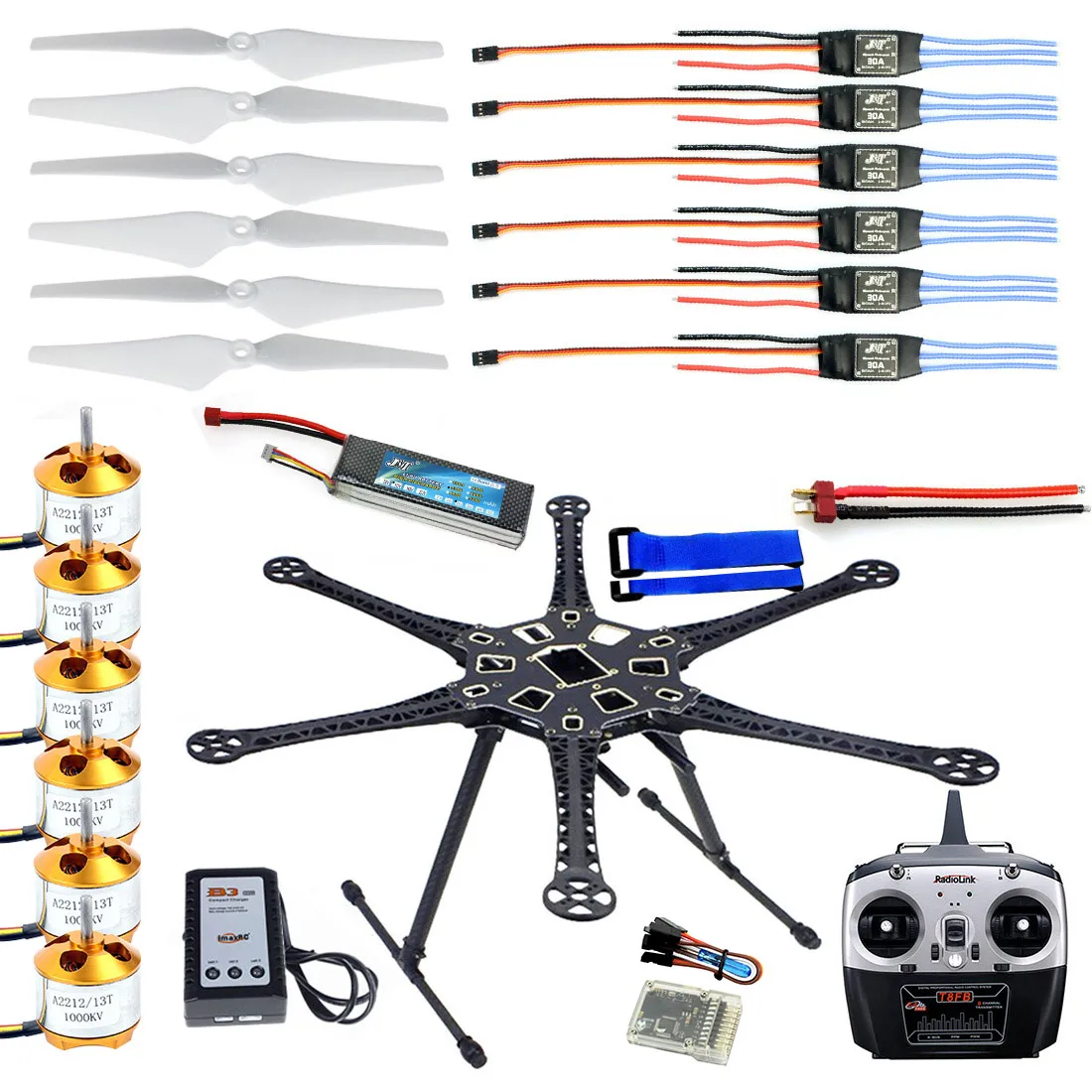 

F08618-B HMF S550 F550 Hexacopter Frame Kit with Landing Gear +ESC Motor Welded+QQ SUPER Control Board+RX&TX+Propellers