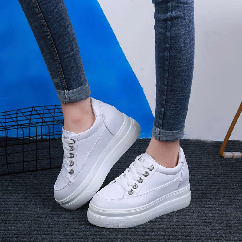

Platform White Sneakers Women Flats Shoes Chunky Sneakers Spring Shoes Wedge Sneakers 2019 Board Shoes basket femme trainers