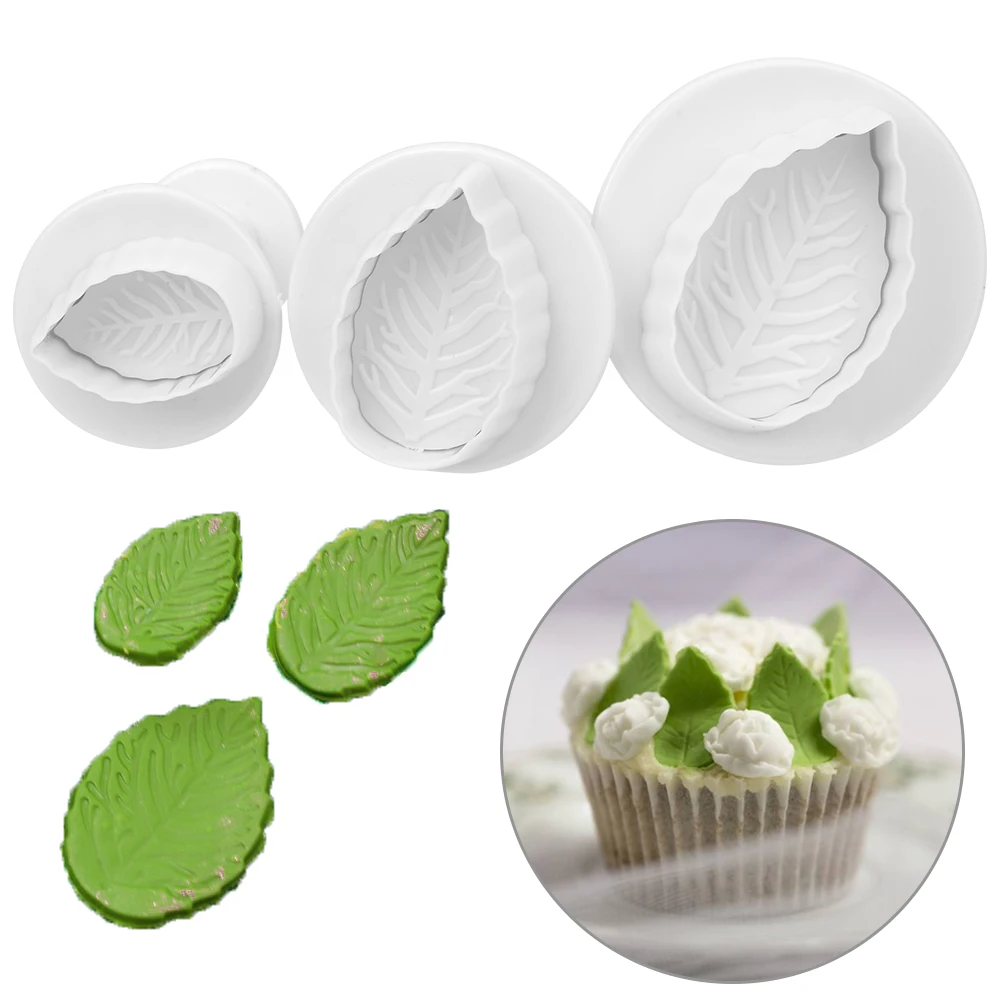 

3Pcs/set Rose leaves Fondant Pastry Cutter Cake DIY Decorating Tools Cake Mould Chocolate Cookie Candy Plunger Mold Cookie Tools