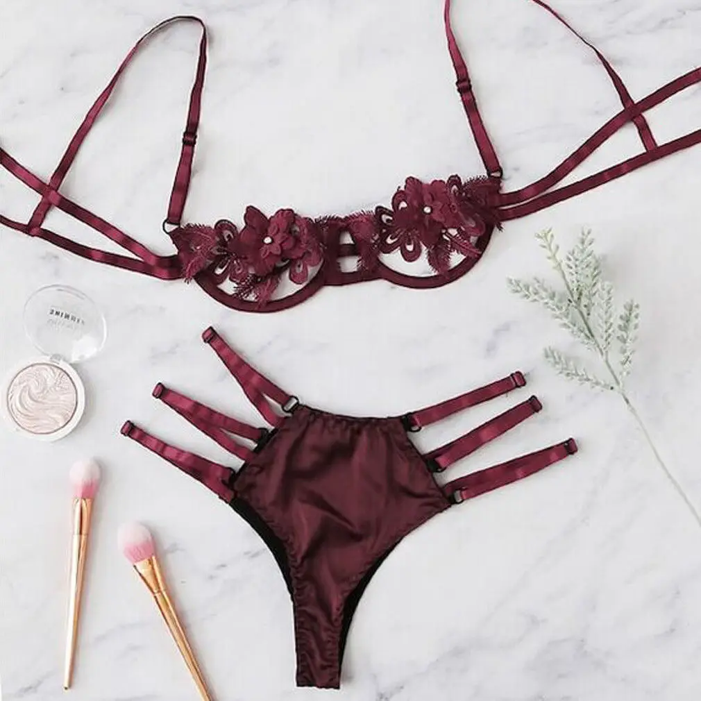 Summer New Sexy Women Lingerie Set Lace Flower Unpadded Bra Sets Wireless Bra + Panty Underwear Babydoll Sexy Female Floral Bra