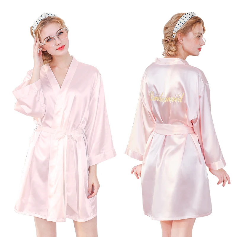 

Sexy Faux Silk Bridesmaid Night Gown Kimono Lingerie Women Bath Robe Nightwear Nightdress Sleepwear Nightgown Fashion Robes #D