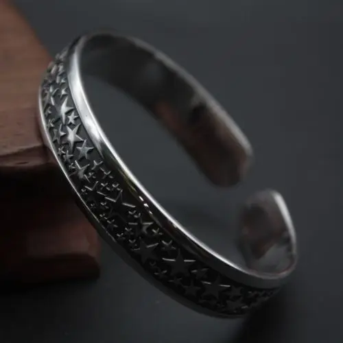 

New Arrival Pure S999 Sterling Silver Lucky 12mm W Star Bangle Bracelet / 40.25g