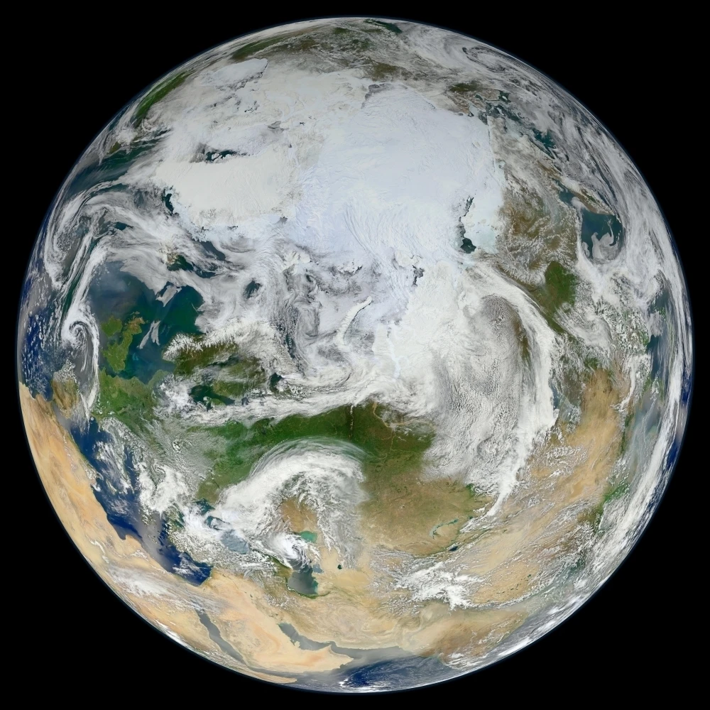 A synthesized view of Earth showing the Arctic Europe and Asia Poster Print (14 x 14) | Дом и сад