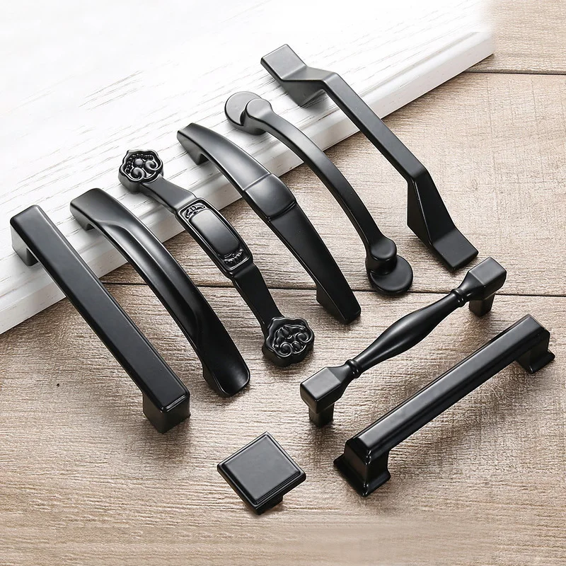 

Simple Black Door Knobs and Handles for Cabinet Kitchen Cupboard Aluminum Alloy Furniture Handles Hardware Modern Drawer Pulls