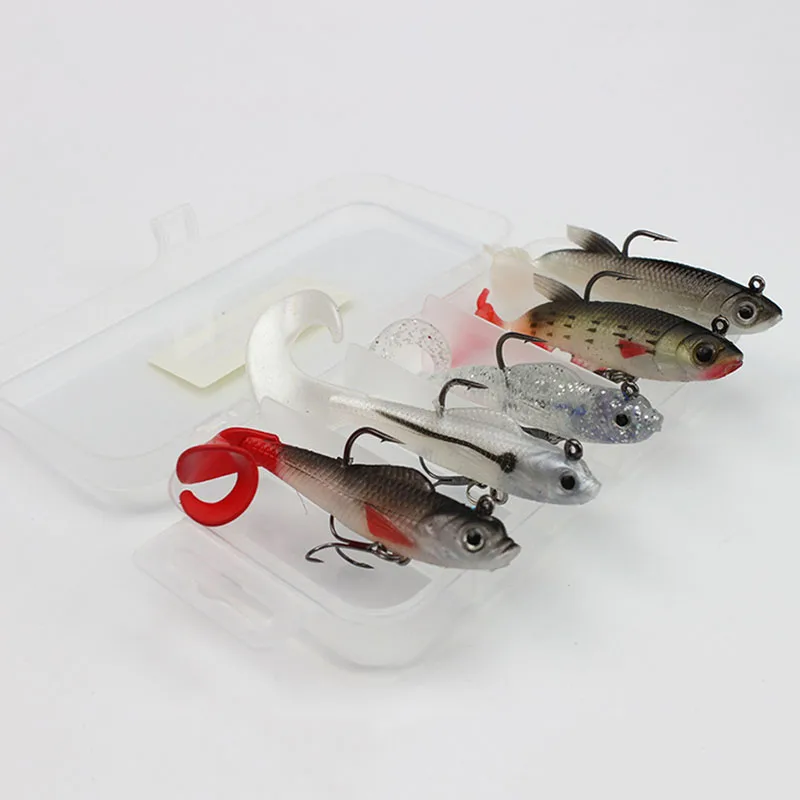 

Fly Fishing Crank Soft Bait Small Fish Shape Minnow Lure Lead Head Hook 5pcs Set