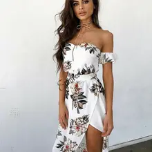 Летнее горячее женское длинное платье с цветочным рисунком, с открытыми плечами, вечерние, пляжные, с оборками, свободный Сарафан